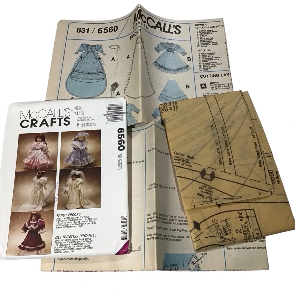 2 Doll Costume Pattern Crafts Wedding Dress Fancy Frocks 6560 5907 Victorian